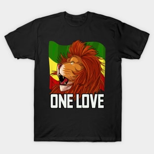 One Love Rasta Lion Jamaican Reggae Rasta Colors T-Shirt